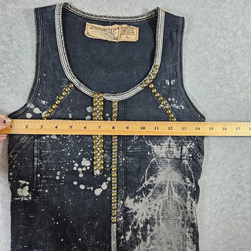 Salvage Womens VTG Y2k Affliction Style Grunge Thrashed Scoop Neck Tank Top Sz L - Picture 6 of 8